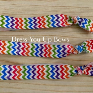 Rainbow chevron print Elastic Hair Tie, blue sparkly stretch elastic hair tie, school hair tie, ponytail hair tie, party favor gifts