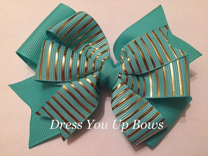 Easter hair bow set of 6 hair bow clips wholesale bow lot gold and hot pink hair bow gold striped yellow hair bow gold and blue hair bow