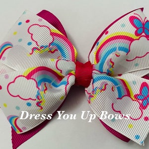 4&quot; unicorn hair bow clip, 4 inch dark hot pink hair bow, 4&quot; rainbow hair bow clip, baby toddler teen unicorn birthday party hair bow clip