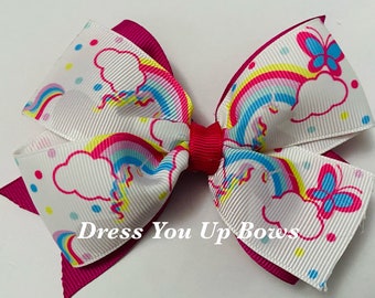 4" unicorn hair bow clip, 4 inch dark hot pink hair bow, 4" rainbow hair bow clip, baby toddler teen unicorn birthday party hair bow clip