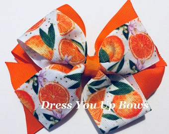 4" oranges hair bow clip, 4 inch orange fruit hair bow clip