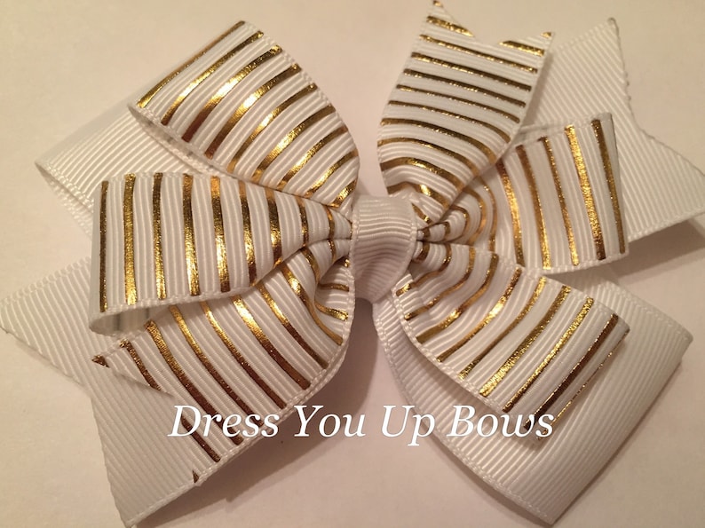 Easter hair bow set of 6 hair bow clips wholesale bow lot gold and hot pink hair bow gold striped yellow hair bow gold and blue hair bow