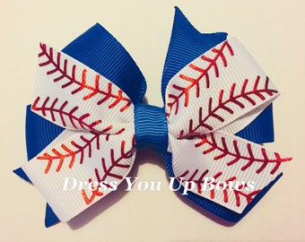 3.5" baseball hair bow clip, blue hair bow clip, baby toddler teen adult coach royal blue baseball sport team hair bow clip, baseball bows
