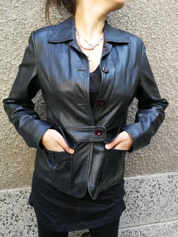 Leder Jacke Damen Schwarz Lederjacke Schwarz Coole Etsy