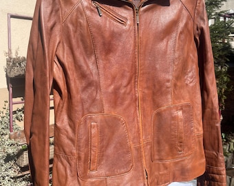 Genuine Brown Leather Jacket Women, Lined Coat