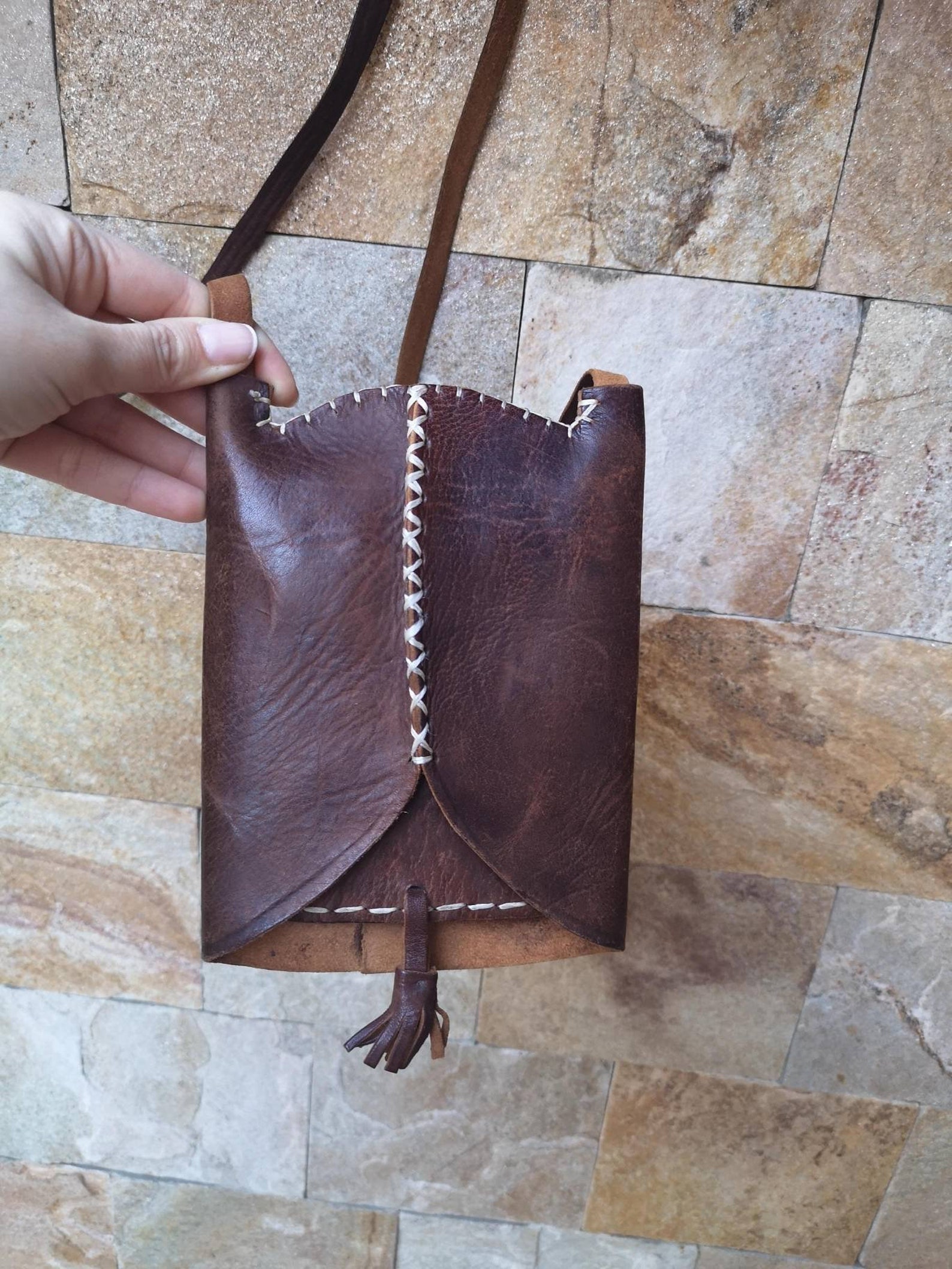 Vintage Leather Neck Bag Small Leather Bag Vintage Men's Etsy