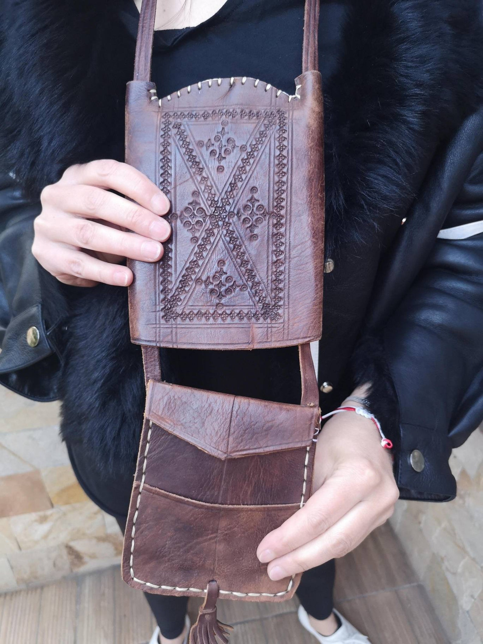 Vintage Leather Neck Bag Small Leather Bag Vintage Men's Etsy