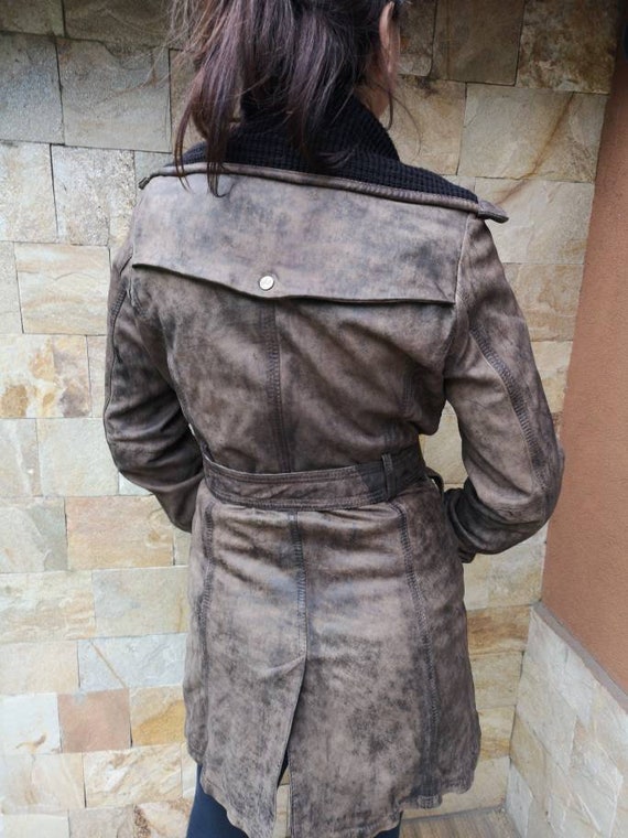 Long Leather jacket women brown, Leather jacket br