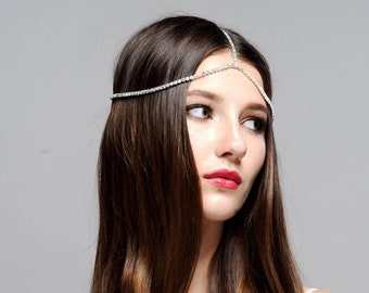 Bridal Hair Jeweled Headpiece Forehead Hobo Bohemian Head Chain headdress 