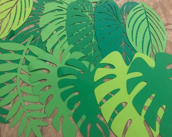 20 mix green jungle leaves paper die cuts card topper tropical flower summer