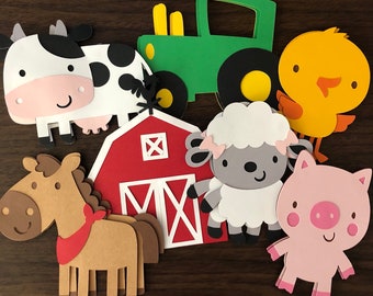 Barnyard Cutouts -- Farm Animal Cutouts -- Cow Party Cutouts -- Tractor Party -- Barn Party -- Sheep Party Cutouts