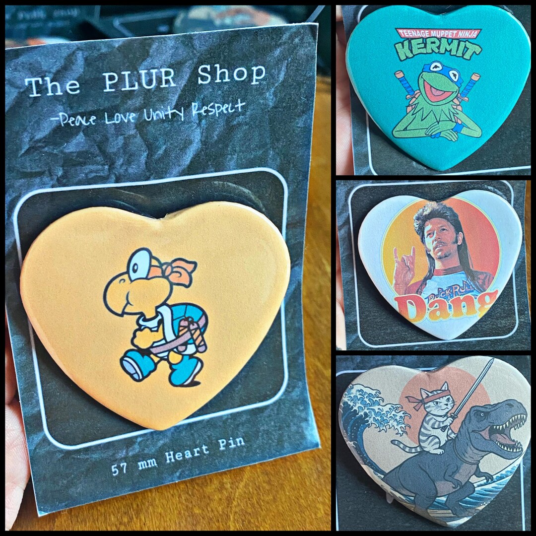 Cartoon Inspired Funny Heart Pins /retro Style Aesthetic/ 57mm Heart ...