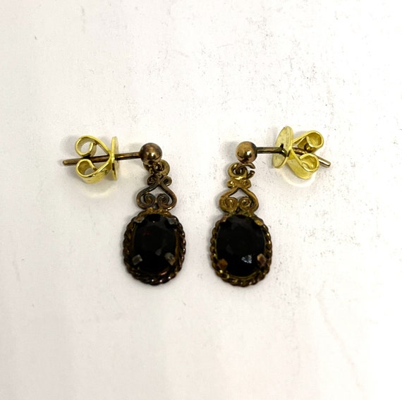 Vintage 9ct Gold Garnet Earrings - image 2