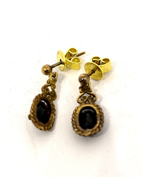 Vintage 9ct Gold Garnet Earrings - image 3