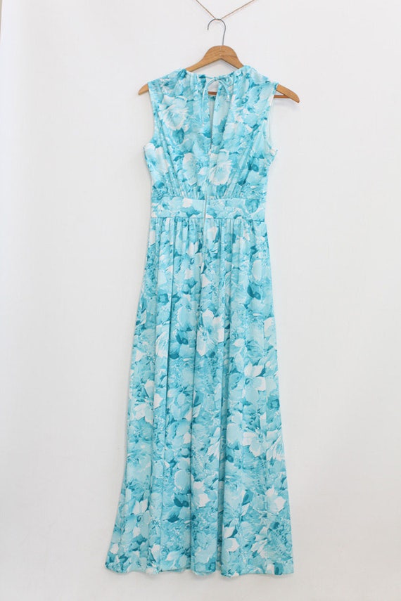 Vintage 60s Turquoise FloralMaxi Dress / 1960s 19… - image 2