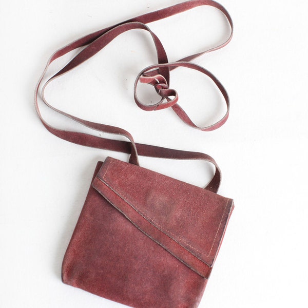 Vintage Brown Suede Crossbody Purse, Small Travel Purse