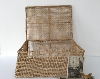 Vintage Woven Decorative Lidded Basket, Wedding Card Box