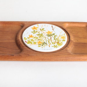 Vintage Teak Wood Tray, Floral Cheese-Appitizer Tray
