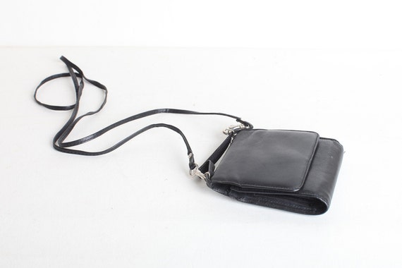Vintage Small Black Leather Crossbody Purse, Mini… - image 1