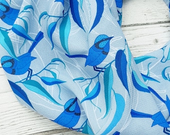Fairy Wren Chiffon Infinity Scarf, Blue Bird Print, Australian Designed Accessory