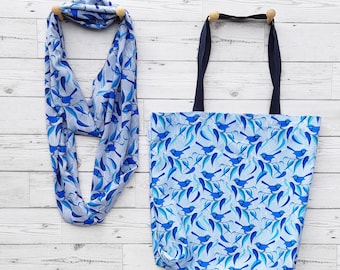 Splendid Fairywren tote bag, market bag, Australian birds, shopping bag, tote bag for women, library bag, blue fairywren