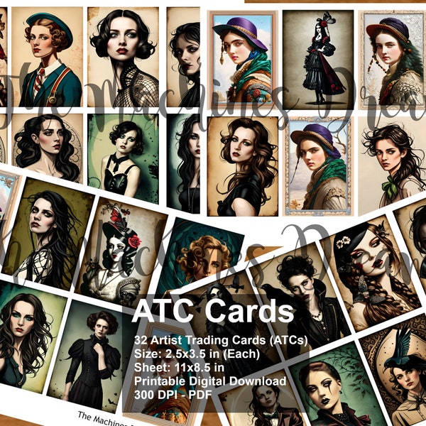 ATC Cards, Ephemera, Junk Journal,  Women,  Collage Sheets, Embellishments, Cards, Scrapbook, Steampunk, Digital Download, Women Set 2