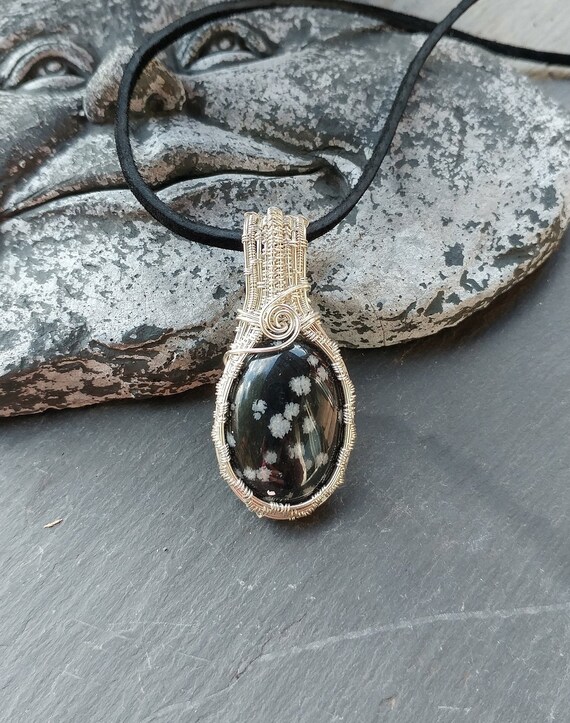 Snowflake obsidian in sterling silver pendant