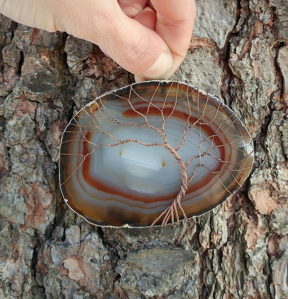 100/% recycled copper Brazilian agate with tree of life suncatcher