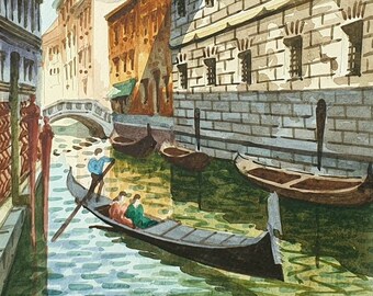 Venice Original Watercolour Painting With Couple In Gondola