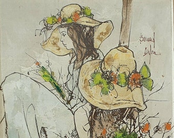 Bernard Dufour (1922-2016 French) Original Flower-girl Sellers Acrylic On stretched Canvas Signed By The Artist, French Figurative Painting.