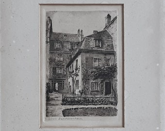 Beethoven&#39;s House In Bonne, Germany Original Engraving