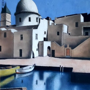 Santorini, Greek Island Painting, Old Harbour Original Oil Painting, Grecian Island Original Art, Santorini Original Painting, Greek Art