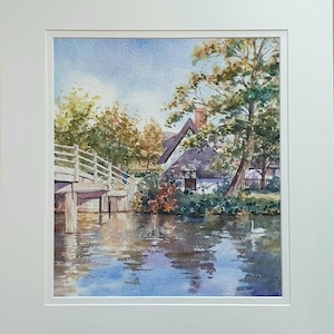 Flatford, Suffolk, England Bridge Cottage, Historical John Constable Hay Wain Painting Location, Katy Sodeau Signed Original Watercolour