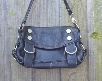Vintage Ted Baker small Black leather top handle, wrist clutch bag, Ted Baker Grab Bag, Gift for him her, Evening bag