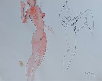 Peter Collins ARCA (1923-2001) Original Nude Figure Drawings, Erotic Painting, Original Art (17.5x14 in)