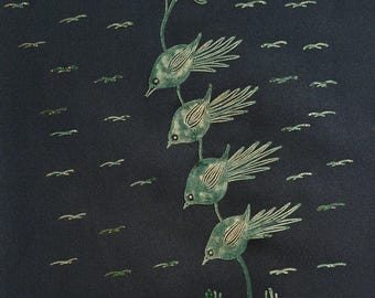Fine Art Screen print Of Birds On Fabric