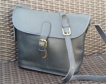 Otis Cross Body Satchel, Blue / Black Leather Cross Body Messenger Purse, dark blue black shoulder bag. Saddle bag, leather man bag