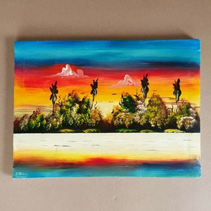 Caribbean Beach Original Oil Landscape Painting, Stretched Canvas Signed By The Artist J Black, Tropical Island Painting Jamaican Landscape