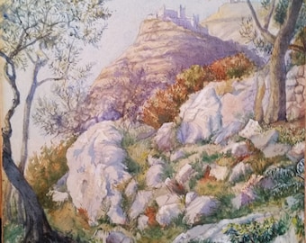 Mountain Landscape Original Watercolour Painting, Signed 1959