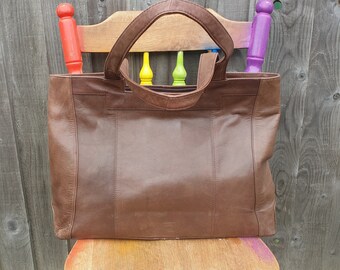 Brown leather tote shoulder bag, large mid brown leather,