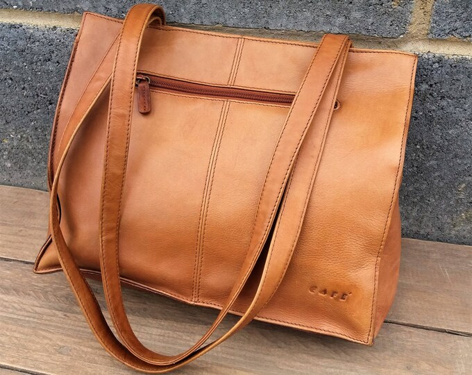 Vintage Brown Leather Tote Purse, Caramel Brown Leather Tote Bag