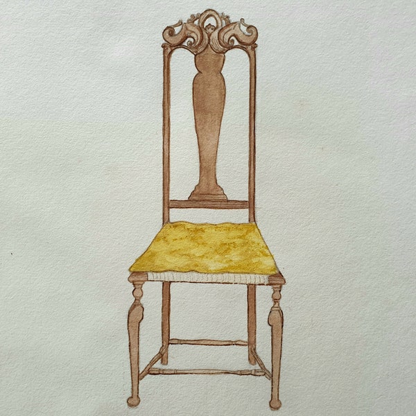 American 18th Century Chair Original Illustration By New York Grand Central School Of Art Trained Artist