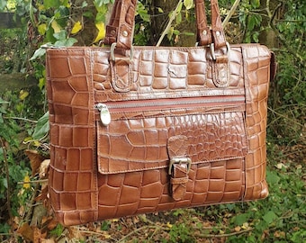 Burgundy Croc Embossed Genuine Leather Handbags Satchel Bags for Work