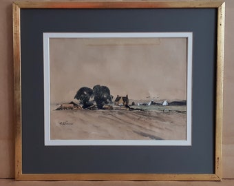 オリジナル水彩画、「帆を失った風車」、1950 年代頃、作者不明 - Etsy