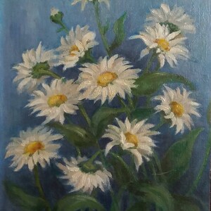 Daisy Flowers Original Oil Painting, Signed By Artist D. Shaw, Michaelmas Daisies on Canvas Mounted On Panel, Flower Still Life Original Art