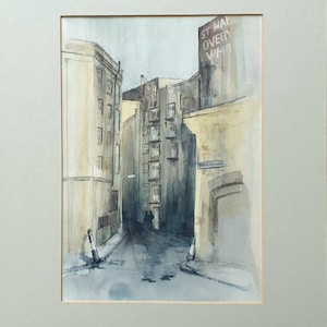 London, Highgate, Street Scene With figures, 1980s Original Watercolour Painting, London Back Street Painting, London Architectural Art