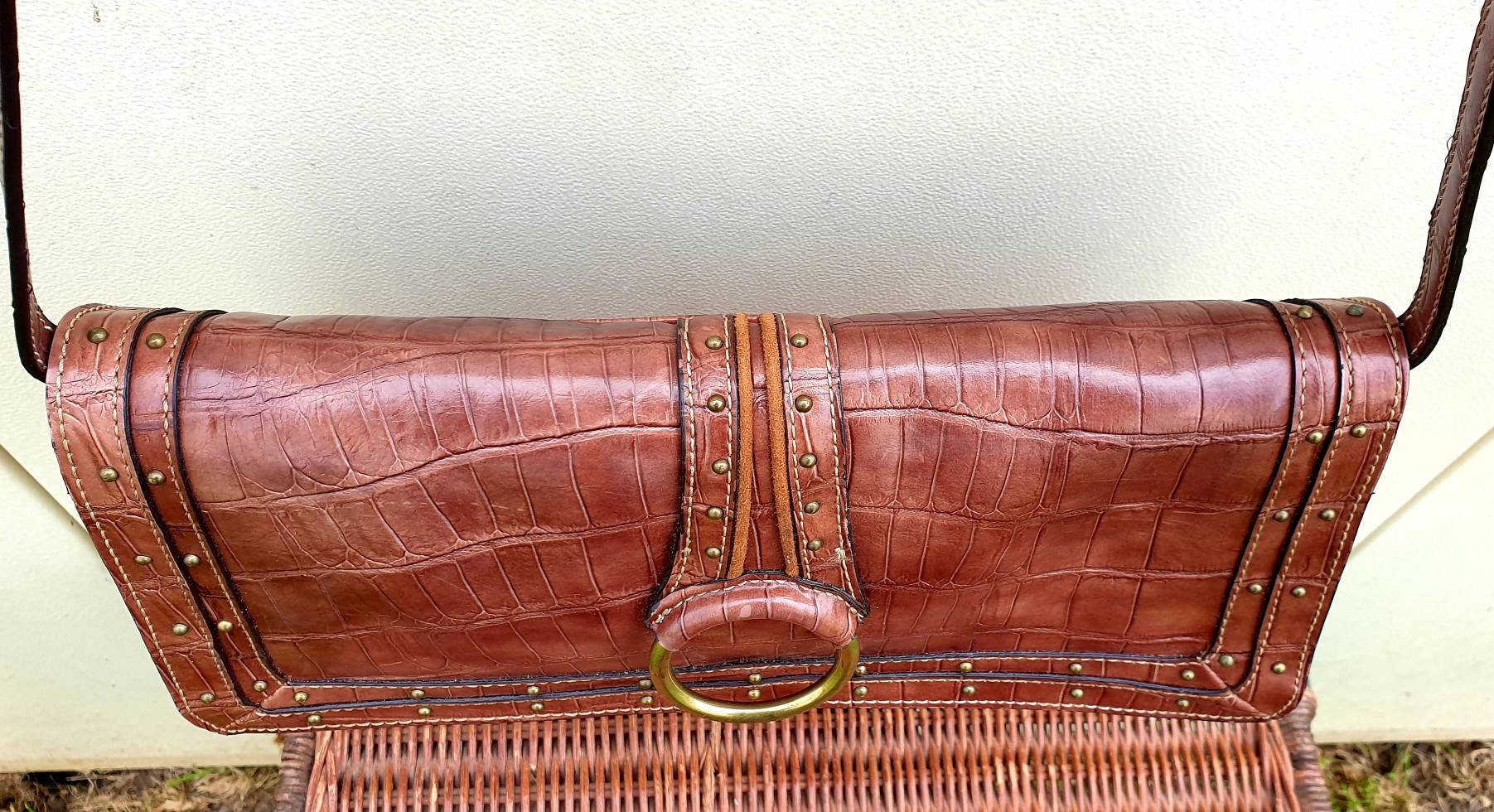 Sac Bandoulière Nine West Vintage - Beige Gaufré Croco - Taille Moyenne (17L X 8H X 3,5P Cm) - Occasion