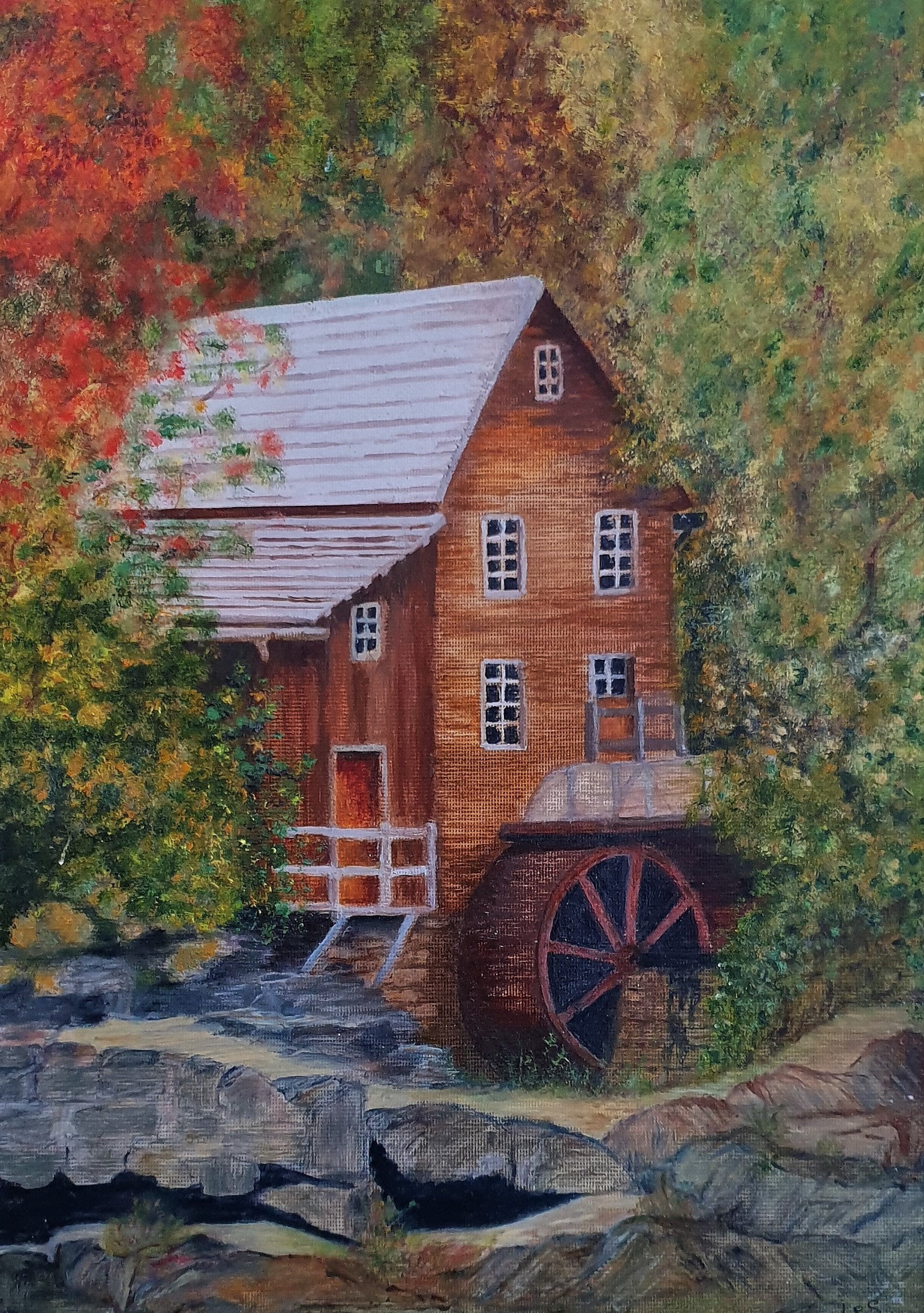 Watermill Landscape Original Watercolor Art on Paper 11x14 Signed ANDERSON