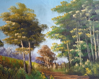 Pintura al óleo original de paisaje sobre lienzo, paisaje impresionista inglés.