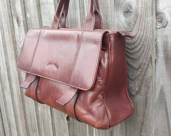 90s Italian Chestnut Brown Leather Top Handle Satchel Bag, Moda Pelle handbag